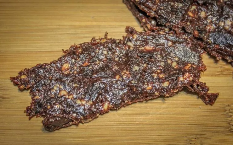 Thin strips of dried meat prepared for making pemmican