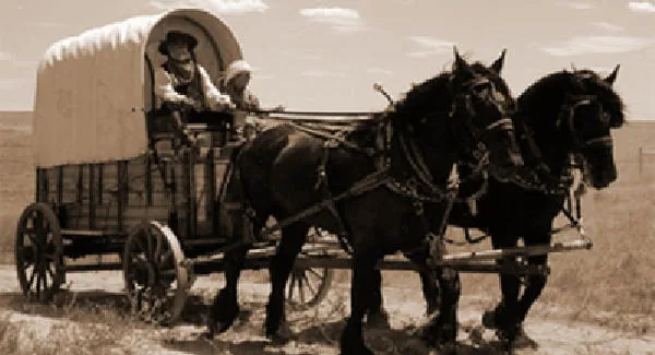 Pioneer covered wagon used to carry supplies across the American frontier